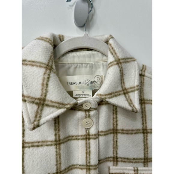 Treasure & Bond Plaid Puff Sleeve Shirt Jacket Ivory Plaid Button Up MSRP $129 - Picture 7 of 11
